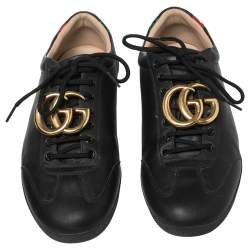 Gucci Black Leather GG Marmont Embellished Lace Up Sneakers Size 42
