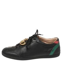 Gucci Black Leather GG Marmont Embellished Lace Up Sneakers Size 42