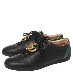 Gucci Black Leather GG Marmont Embellished Lace Up Sneakers Size 42
