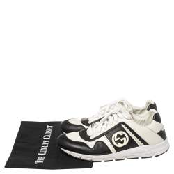 Pre Owned حذاء رياضي غوتشي جي جي متداخلة برباط جلد أبيض/أسود عنق منخفض مقاس 40.5