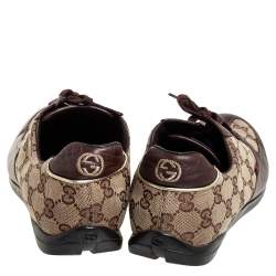 Gucci Brown/Beige Canvas Leather Lace Up Sneakers Size 40.5