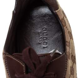 Gucci Brown/Beige Canvas Leather Lace Up Sneakers Size 40.5