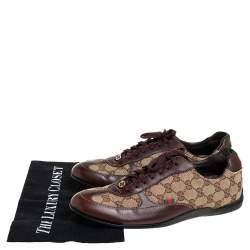 Gucci Brown/Beige Canvas Leather Lace Up Sneakers Size 40.5