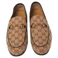 مملوكة مسبقًا Gucci Beige GG Canvas Jordaan Horsebit Loafers Size 42