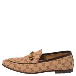 مملوكة مسبقًا Gucci Beige GG Canvas Jordaan Horsebit Loafers Size 42