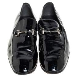 Pre Owned حذاء لوفرز غوتشي سليب أون هورسبيت جلد لامع أسود مقاس 43.5 