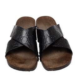 مملوكة مسبقًا Gucci Black Guccissima Leather Criss Cross Slide Sandals Size 40.5