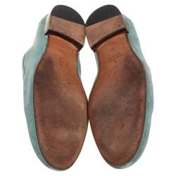 مملوكة مسبقًا Gucci Blue Suede Bamboo Horsebit Loafers Size 45