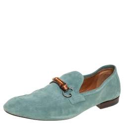 مملوكة مسبقًا Gucci Blue Suede Bamboo Horsebit Loafers Size 45