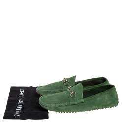 Pre Owned Gucci Green Suede Horsebit Loafers Size 45.5