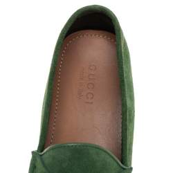 Pre Owned Gucci Green Suede Horsebit Loafers Size 45.5