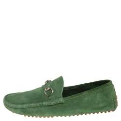 Pre Owned Gucci Green Suede Horsebit Loafers Size 45.5
