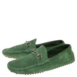 Pre Owned Gucci Green Suede Horsebit Loafers Size 45.5