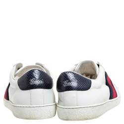 Pre Owned Gucci White Leather Web Ace Slip On Sneakers Size 45 