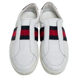 Pre Owned Gucci White Leather Web Ace Slip On Sneakers Size 45 