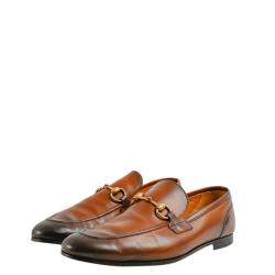 Pre Owned Gucci Brown Burnished Leather Jordaan Horsebit Slip On Loafers Size 8