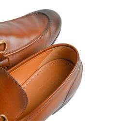 Pre Owned Gucci Brown Burnished Leather Jordaan Horsebit Slip On Loafers Size 8