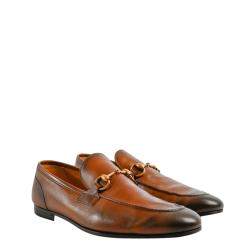 Pre Owned Gucci Brown Burnished Leather Jordaan Horsebit Slip On Loafers Size 8