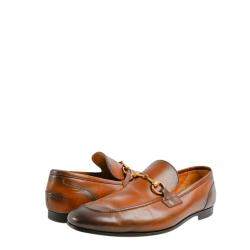 Pre Owned Gucci Brown Burnished Leather Jordaan Horsebit Slip On Loafers Size 8