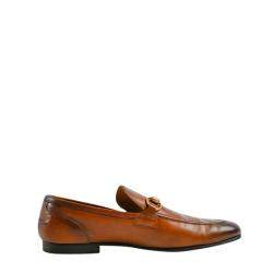 Pre Owned Gucci Brown Burnished Leather Jordaan Horsebit Slip On Loafers Size 8
