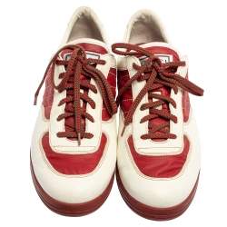 Gucci White/Red Leather And Nylon Web Low Top Sneakers Size 43.5 