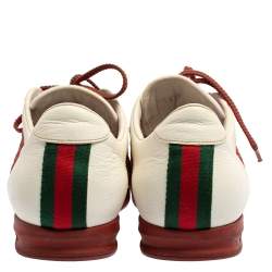 Gucci White/Red Leather And Nylon Web Low Top Sneakers Size 43.5 
