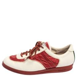 Gucci White/Red Leather And Nylon Web Low Top Sneakers Size 43.5 