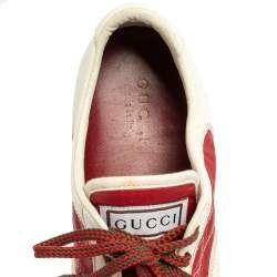 Gucci White/Red Leather And Nylon Web Low Top Sneakers Size 43.5 