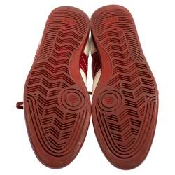 Gucci White/Red Leather And Nylon Web Low Top Sneakers Size 43.5 