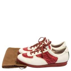 Gucci White/Red Leather And Nylon Web Low Top Sneakers Size 43.5 