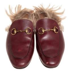 Pre Owned صندل سلايد غوتشي برينستون فرو وجلد عنابي مقاس 41