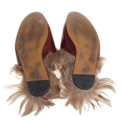 Pre Owned صندل سلايد غوتشي برينستون فرو وجلد عنابي مقاس 41