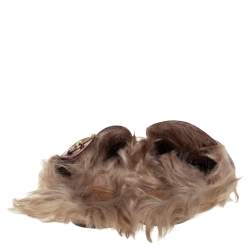 Pre Owned صندل سلايد غوتشي برينستون فرو وجلد عنابي مقاس 41