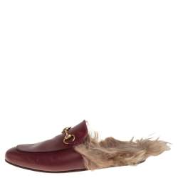 Pre Owned صندل سلايد غوتشي برينستون فرو وجلد عنابي مقاس 41