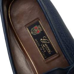 Pre Owned Gucci Blue Leather Horsebit Slip On Loafers Size 42.5