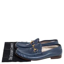 Pre Owned Gucci Blue Leather Horsebit Slip On Loafers Size 42.5