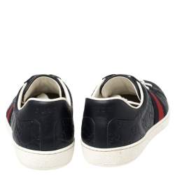 Pre Owned  حذاء رياضي غوتشي إيس جلد غوتشيسيما أزرق داكن مزين نمط ويب مقاس 41