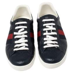 Pre Owned  حذاء رياضي غوتشي إيس جلد غوتشيسيما أزرق داكن مزين نمط ويب مقاس 41