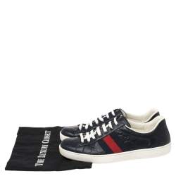 Pre Owned  حذاء رياضي غوتشي إيس جلد غوتشيسيما أزرق داكن مزين نمط ويب مقاس 41