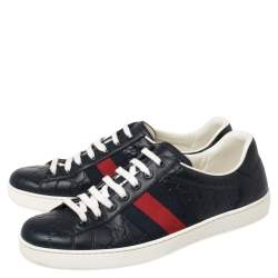 Pre Owned  حذاء رياضي غوتشي إيس جلد غوتشيسيما أزرق داكن مزين نمط ويب مقاس 41