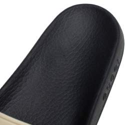 Pre Owned Gucci Ivory White Rubber Gucci Stripe Logo Flat Sides Size 42