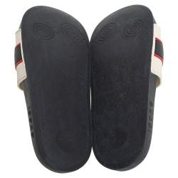 Pre Owned Gucci Ivory White Rubber Gucci Stripe Logo Flat Sides Size 42