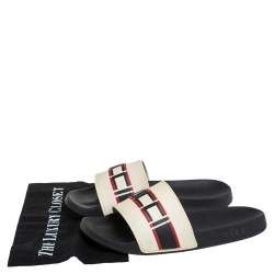 Pre Owned Gucci Ivory White Rubber Gucci Stripe Logo Flat Sides Size 42