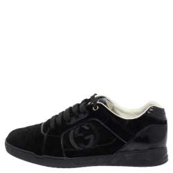 Gucci Black Suede Interlocking G Logo Low Top Sneakers Size 40.5