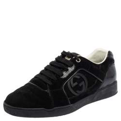 Gucci Black Suede Interlocking G Logo Low Top Sneakers Size 40.5