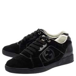 Gucci Black Suede Interlocking G Logo Low Top Sneakers Size 40.5