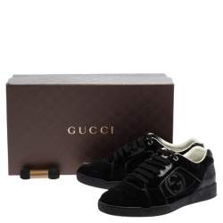 Gucci Black Suede Interlocking G Logo Low Top Sneakers Size 40.5