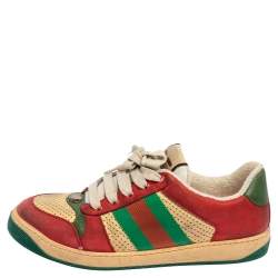 Gucci Multicolor Leather Distressed Low Top Sneakers Size 40