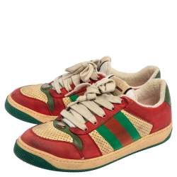 Gucci Multicolor Leather Distressed Low Top Sneakers Size 40