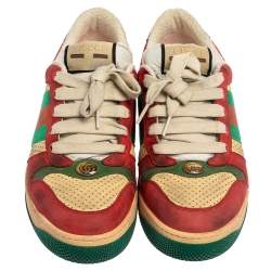 Gucci Multicolor Leather Distressed Low Top Sneakers Size 40